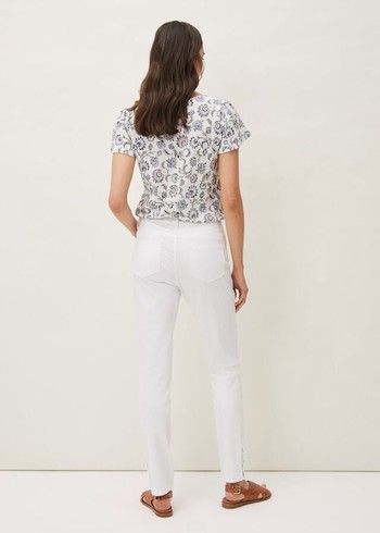 Phase Eight Bobbie Skinny Button Hem Trousers White Australia | LO5741698